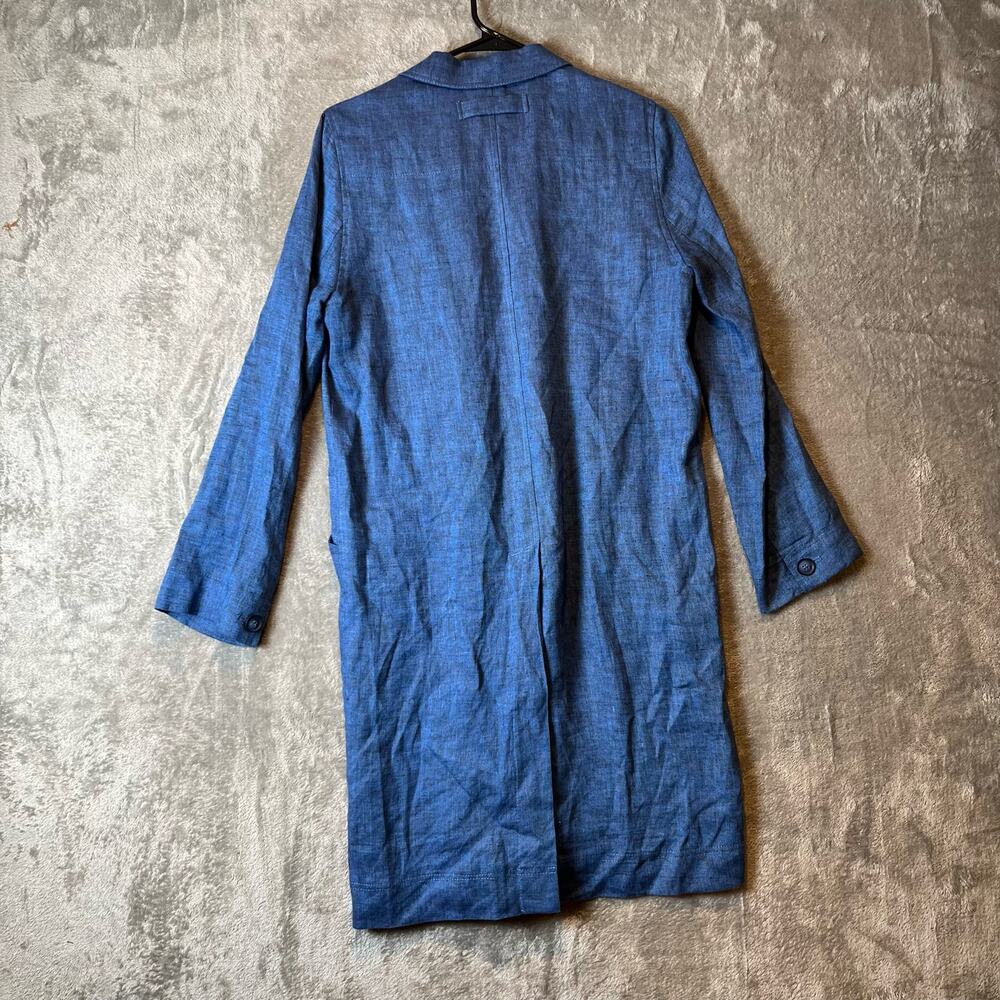 Crown Linen‎ Designs Women’s 100% Linen Long Jacket Sz Small Blue - Picture 6 of 7
